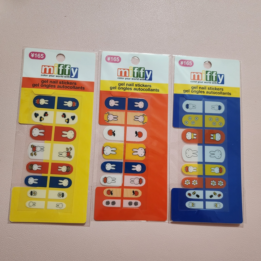 Miffy daiso gel nail stickers set of 3 all different bright colors dick bruna